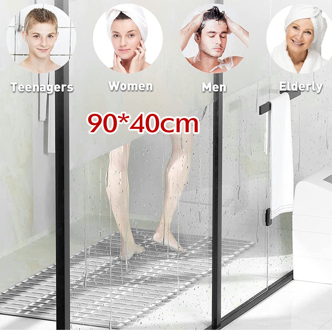 Non Slip Bath Mat Extra Large Shower Mat Bathtub Anti-Mold Rubber Strong Suction