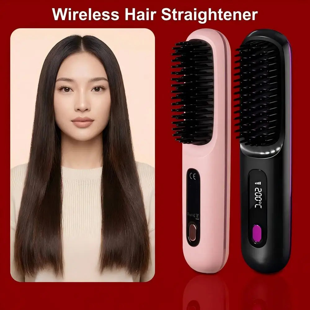 Cordless Hair Straightener Brush 3-Temperature Adjustable Electric Negative Ions Anti-Scald Straightening Comb Hair Styling Tool