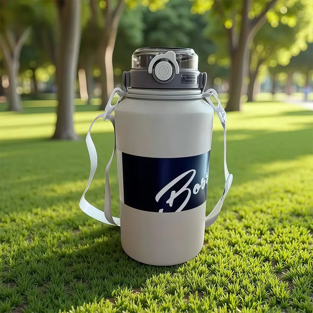 2L Large Capacity Thermos Bottle Stainless Steel Portable Vacuum Insulated Tumbler Keep Cold and Hot Thermo Cup With Back Strap