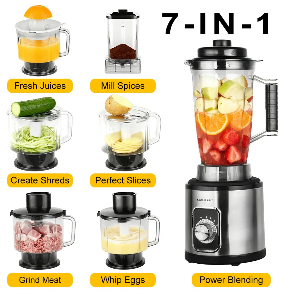 7 in 1 Multifunctional Juicer Home Electric Blender Fresh Fruit Food Processor Meat Mixer High Power Shakes Smoothie Ice Crusher