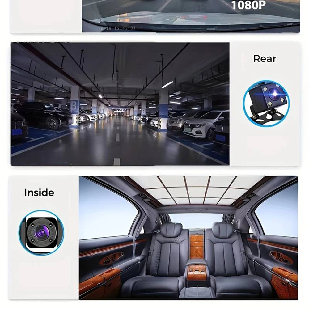 3 Channel Car Camera IR Night Vision 1080P 3-Lens Inside Vehicle Dashcam With 32GB Memory Card Loop Recording Car DVRs Camera