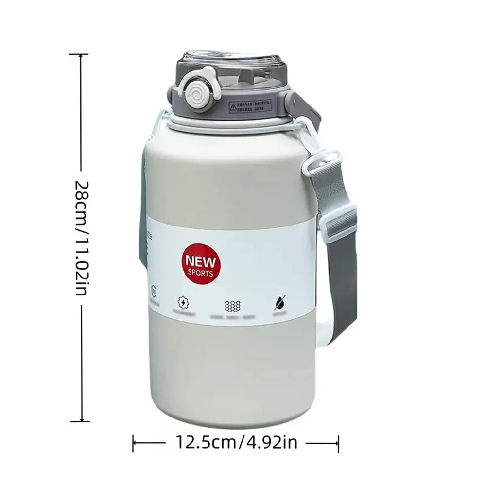 2L Large Capacity Thermos Bottle Stainless Steel Portable Vacuum Insulated Tumbler Keep Cold and Hot Thermo Cup With Back Strap