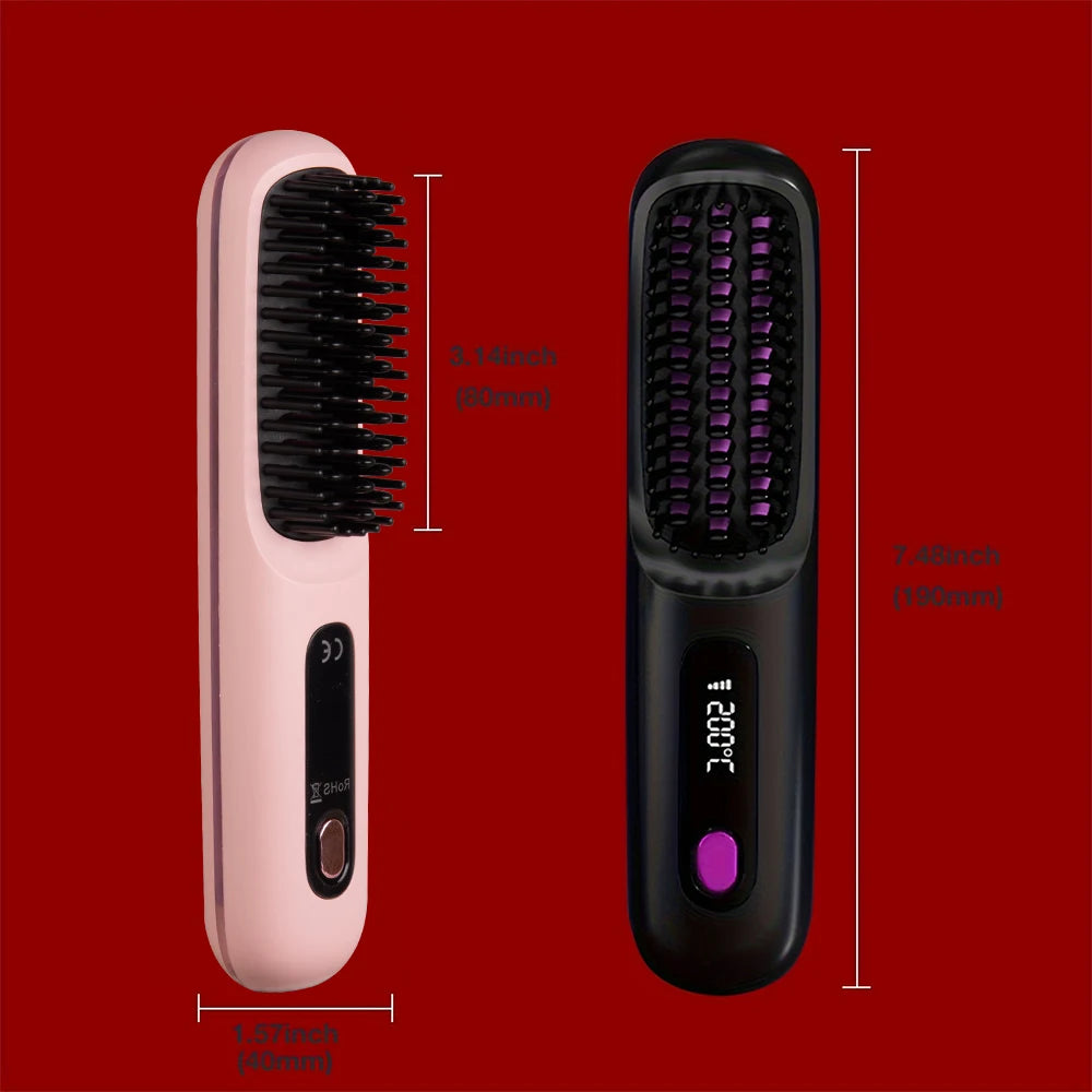 Cordless Hair Straightener Brush 3-Temperature Adjustable Electric Negative Ions Anti-Scald Straightening Comb Hair Styling Tool