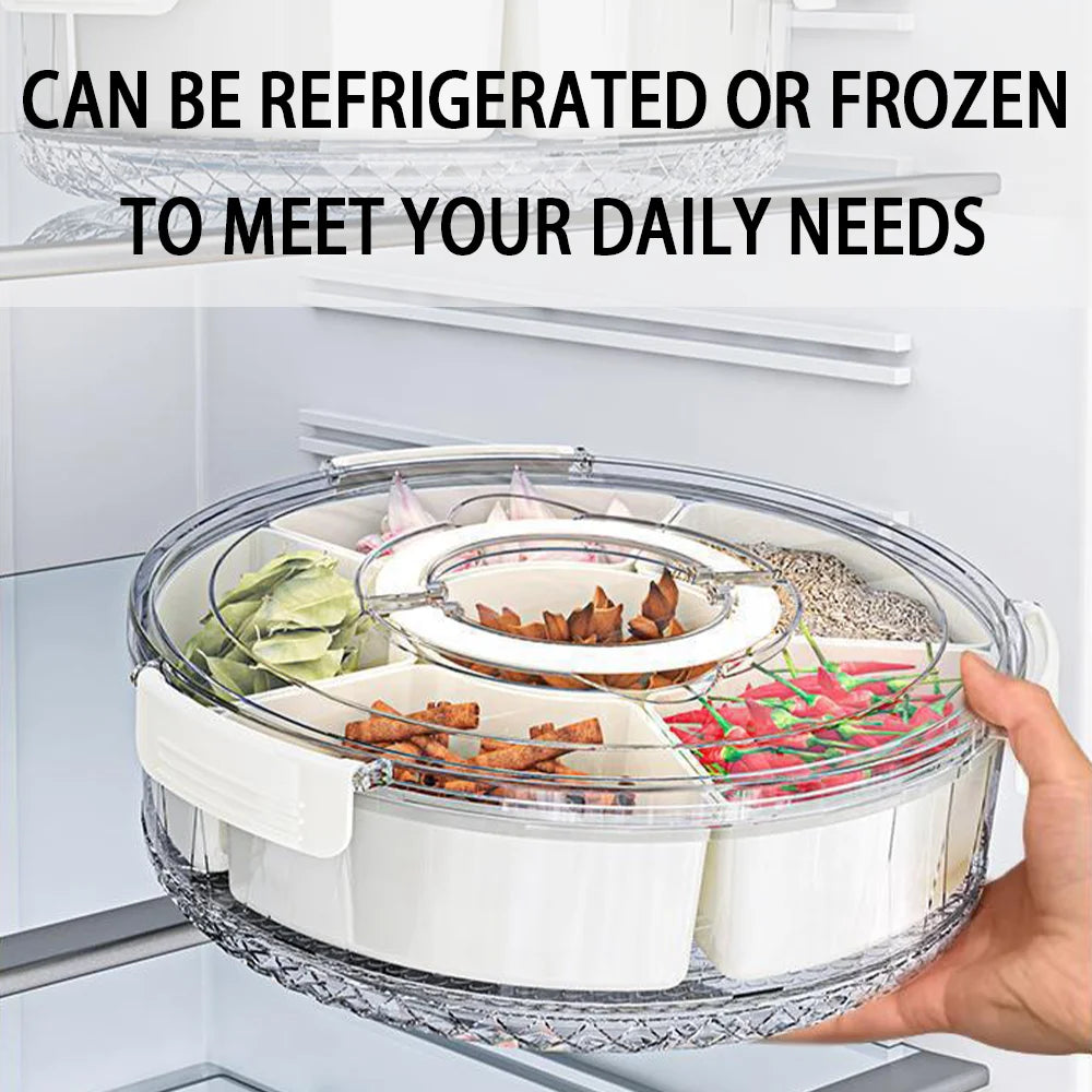 6 Grids Rotatable Storage Box Fruit Food Container Spice Ginger Garlic Ingredient Box For Kitchen Fridge Sealed Preservation Box
