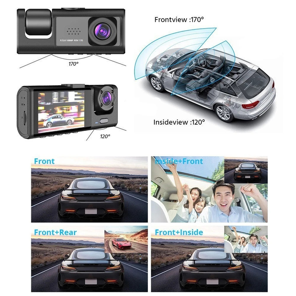 3 Channel Car Camera IR Night Vision 1080P 3-Lens Inside Vehicle Dashcam With 32GB Memory Card Loop Recording Car DVRs Camera