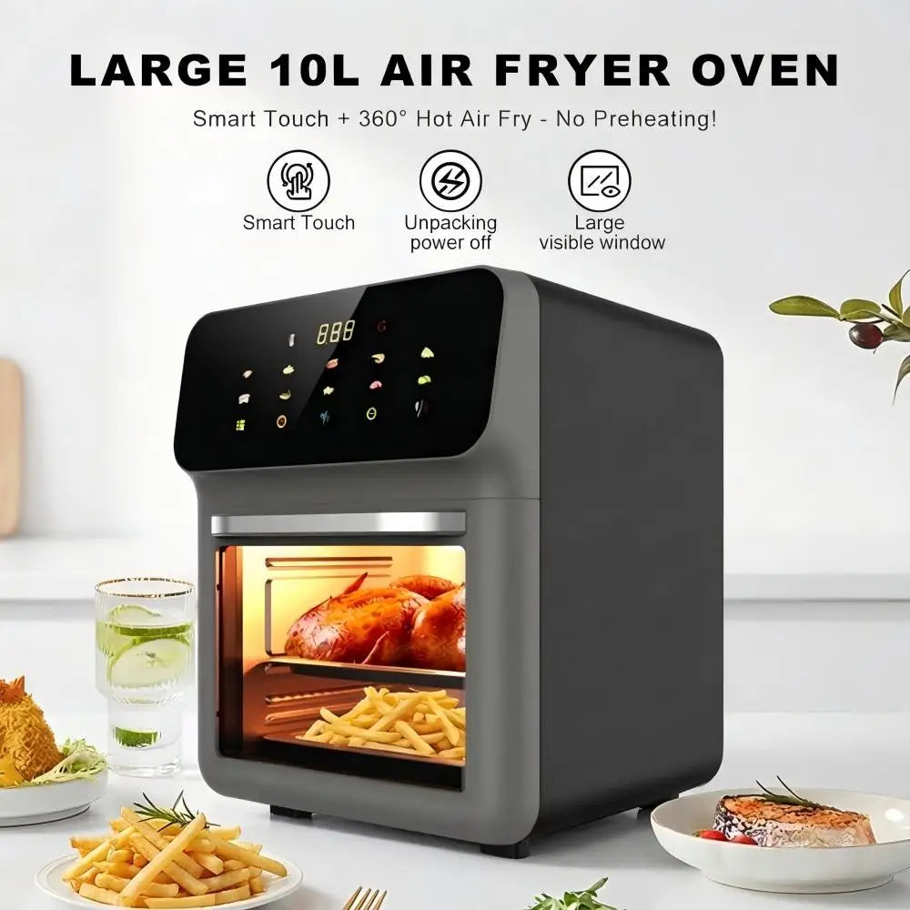 10L Large Capacity Electric Oven Oil-free Automatic Household Multi-Functional Visible Air Fryer For Baking Roasting Steaming