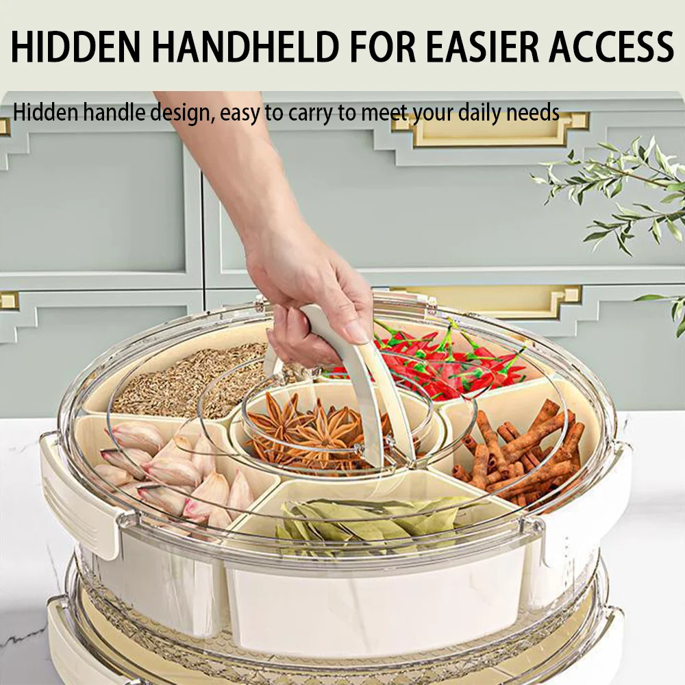 6 Grids Rotatable Storage Box Fruit Food Container Spice Ginger Garlic Ingredient Box For Kitchen Fridge Sealed Preservation Box