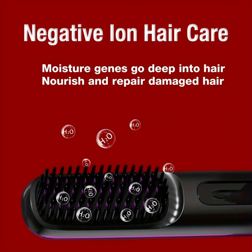 Cordless Hair Straightener Brush 3-Temperature Adjustable Electric Negative Ions Anti-Scald Straightening Comb Hair Styling Tool