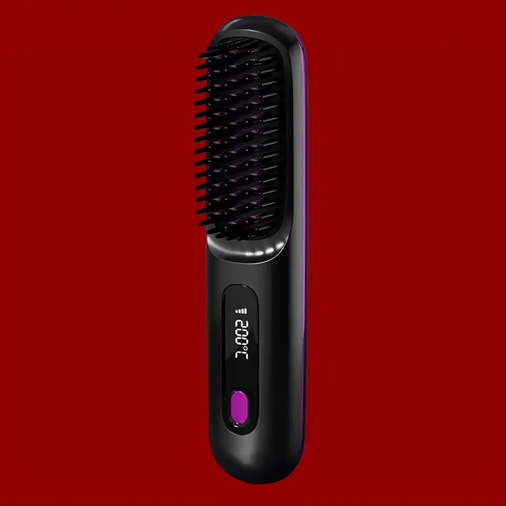 Cordless Hair Straightener Brush 3-Temperature Adjustable Electric Negative Ions Anti-Scald Straightening Comb Hair Styling Tool