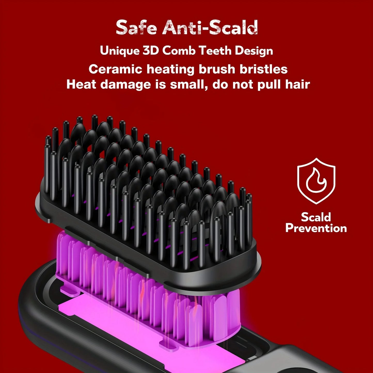 Cordless Hair Straightener Brush 3-Temperature Adjustable Electric Negative Ions Anti-Scald Straightening Comb Hair Styling Tool