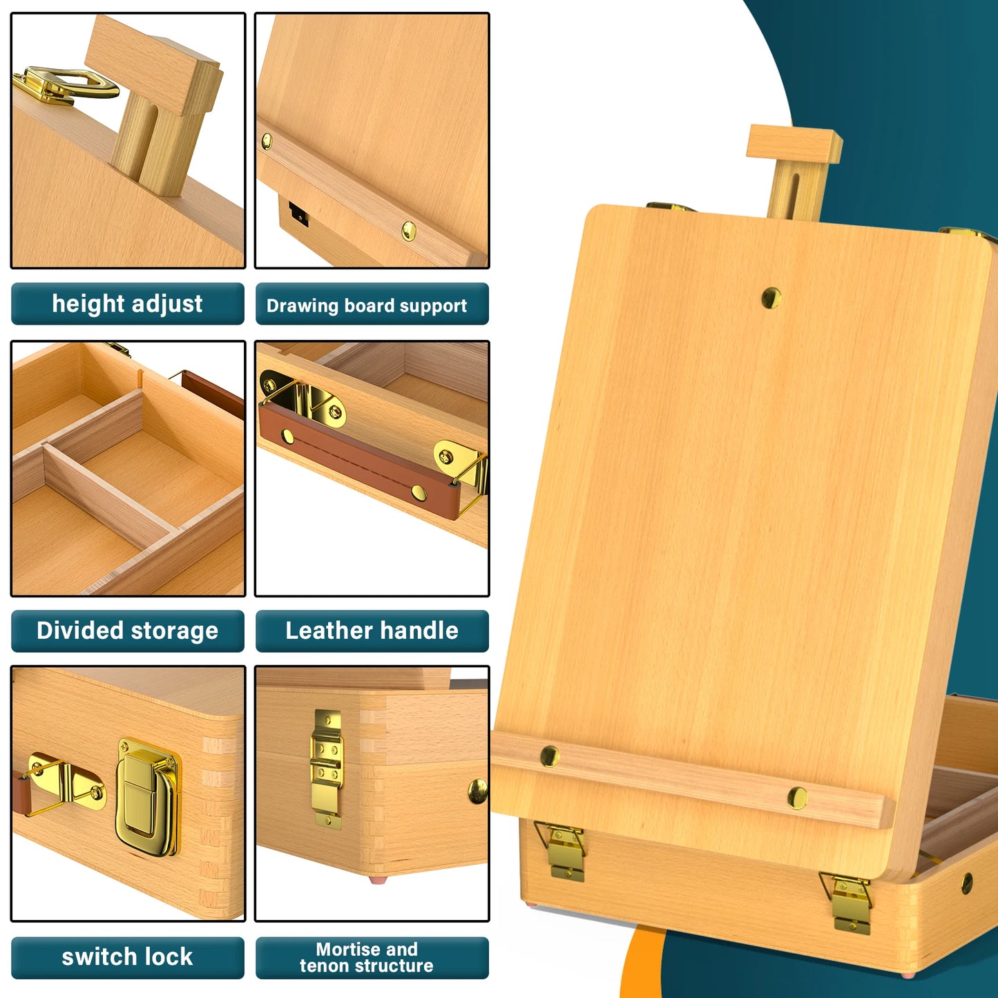 Wooden Tabletop Easel with Storage Drawers – Foldable Artist Easel Box