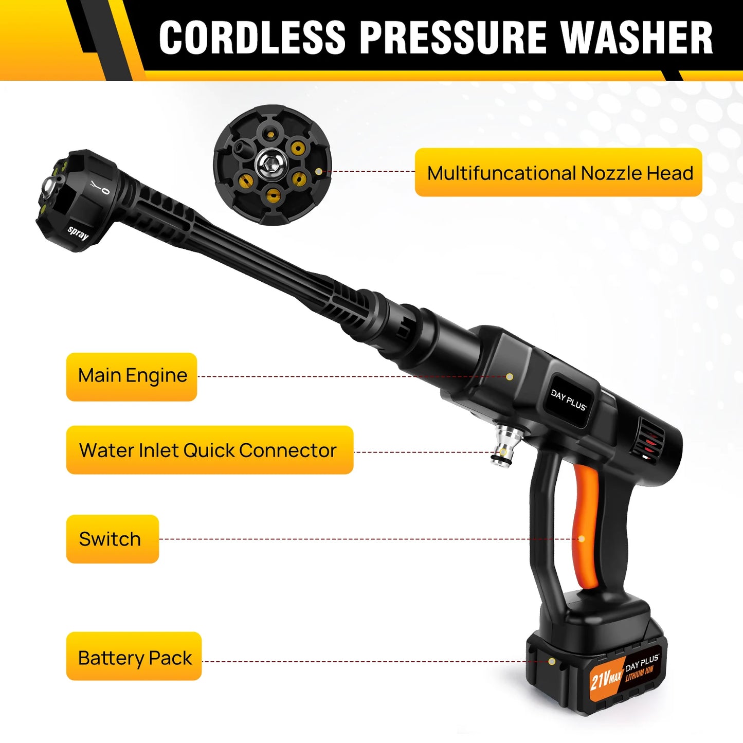 Cordless Pressure Washer – 6-in-1 Portable Power Washer with 4.0Ah Battery