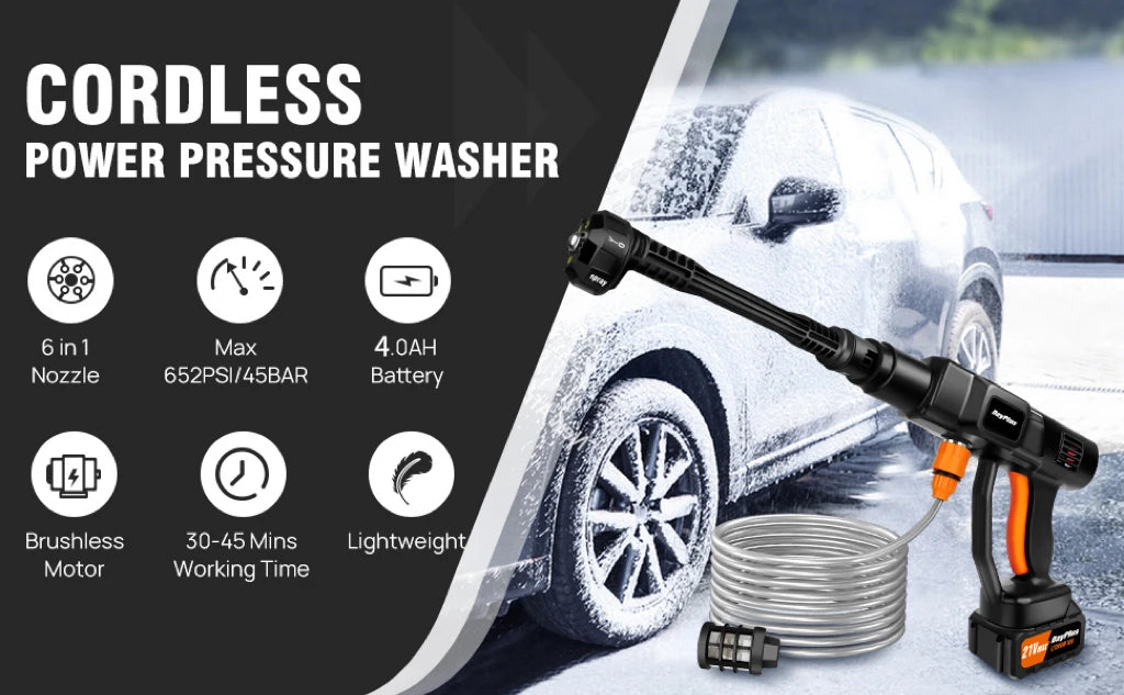 Cordless Pressure Washer – 6-in-1 Portable Power Washer with 4.0Ah Battery