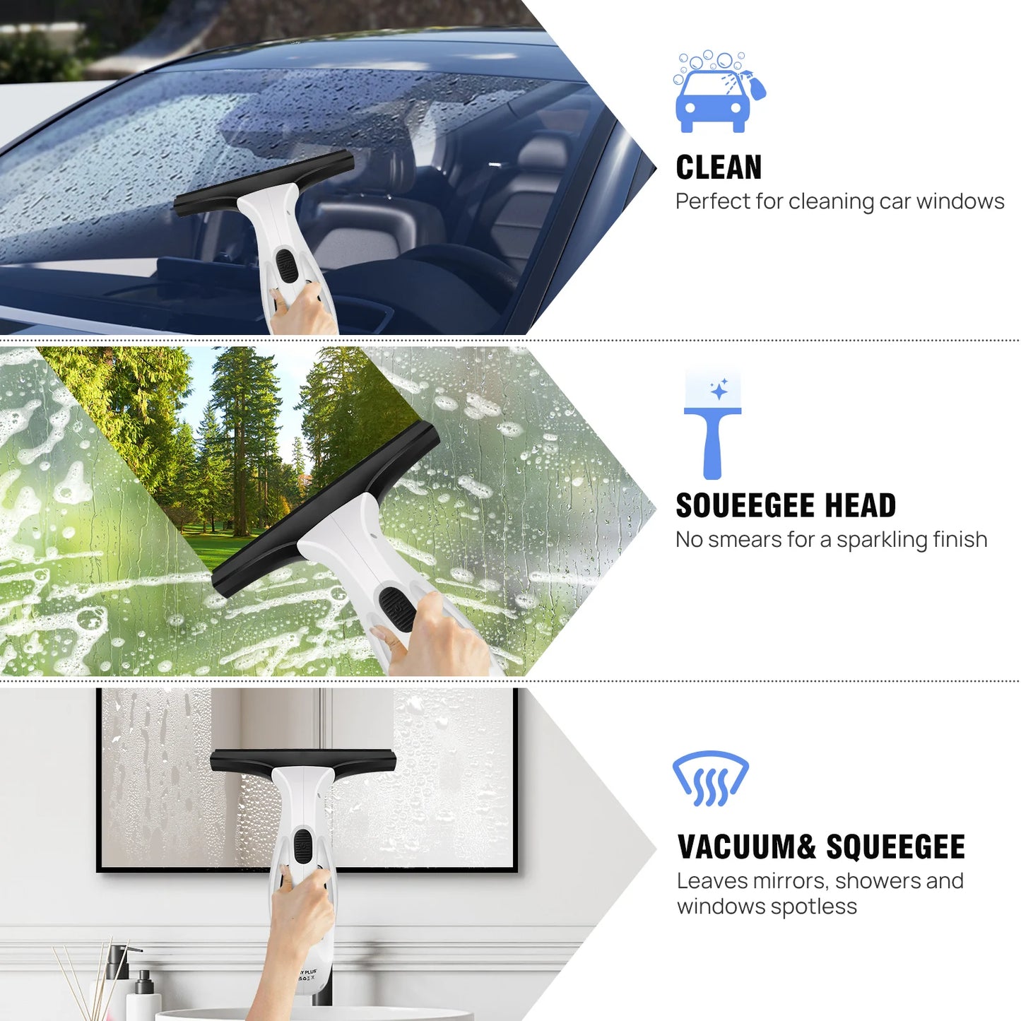 Cordless Window Vac, Electric Squeegee Window Streak-Free Cleaning, Condensation Removal, 50 min Running Time, Compact Portable