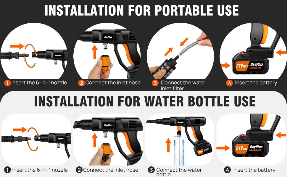 Cordless Pressure Washer – 6-in-1 Portable Power Washer with 4.0Ah Battery