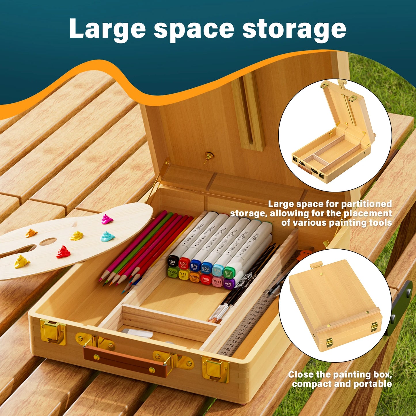 Wooden Tabletop Easel with Storage Drawers – Foldable Artist Easel Box