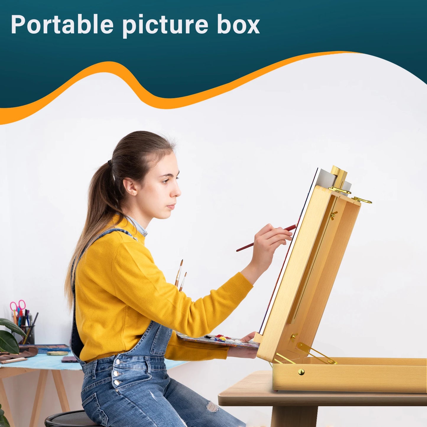 Wooden Tabletop Easel with Storage Drawers – Foldable Artist Easel Box