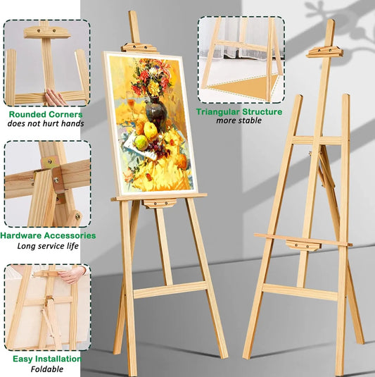 Artist Easel, Wooden A-Frame Easel, Studio Easel, 1.5m, Adjustable Drawing Holder, Canvas Stand, Portable Easel