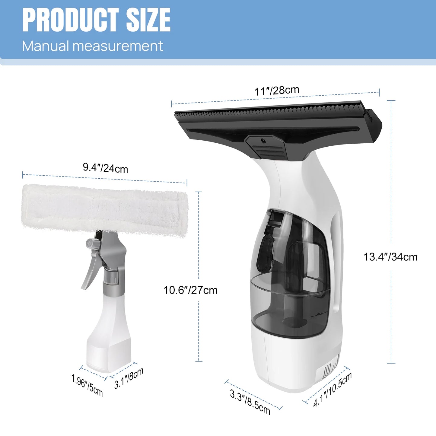 Cordless Window Vac, Electric Squeegee Window Streak-Free Cleaning, Condensation Removal, 50 min Running Time, Compact Portable