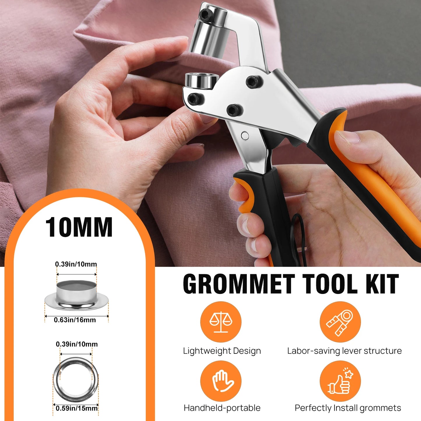 Heavy Duty Grommet Tool Kit, 500 pcs 3/8 Inch 10mm Grommets, Grommet Kit, Eyelet Tool, Punching Machine for Tarp, Fabric, Banner