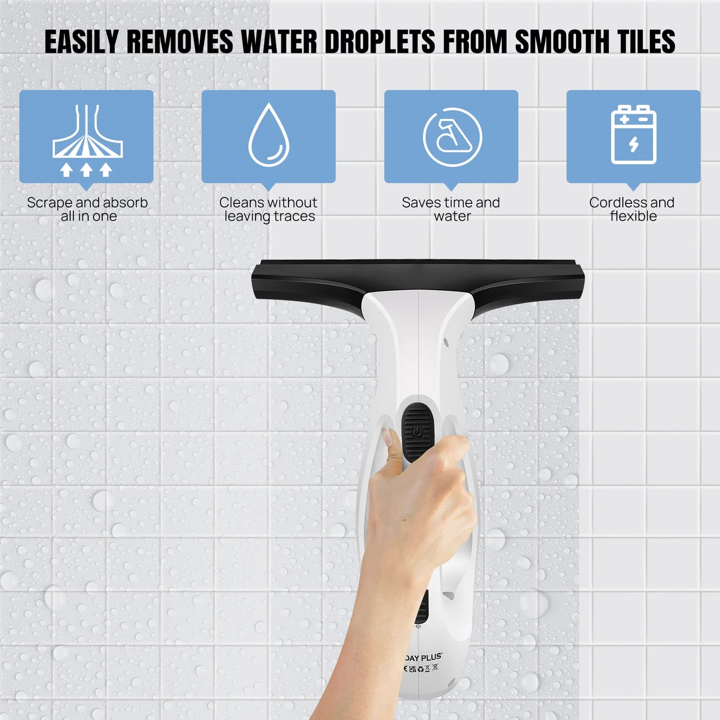 Cordless Window Vac, Electric Squeegee Window Streak-Free Cleaning, Condensation Removal, 50 min Running Time, Compact Portable