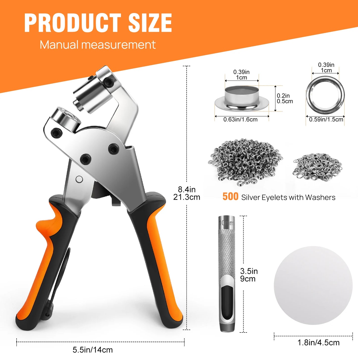 Heavy Duty Grommet Tool Kit, 500 pcs 3/8 Inch 10mm Grommets, Grommet Kit, Eyelet Tool, Punching Machine for Tarp, Fabric, Banner