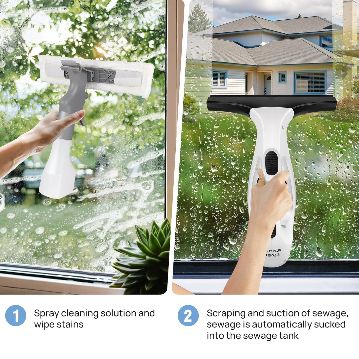 Cordless Window Vac, Electric Squeegee Window Streak-Free Cleaning, Condensation Removal, 50 min Running Time, Compact Portable